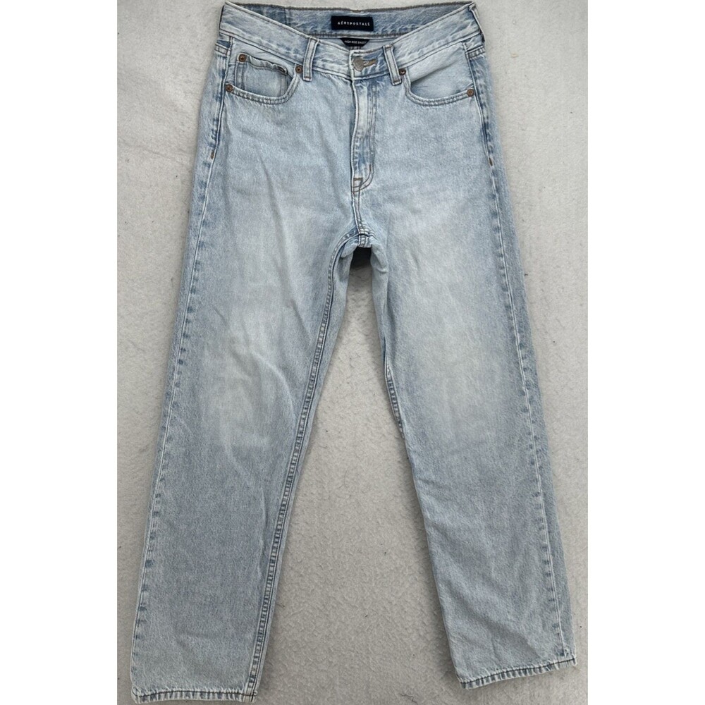 Aeropostale High Rise Baggy Straight Jeans Size 2 Regular Light Blue 100% Cotton